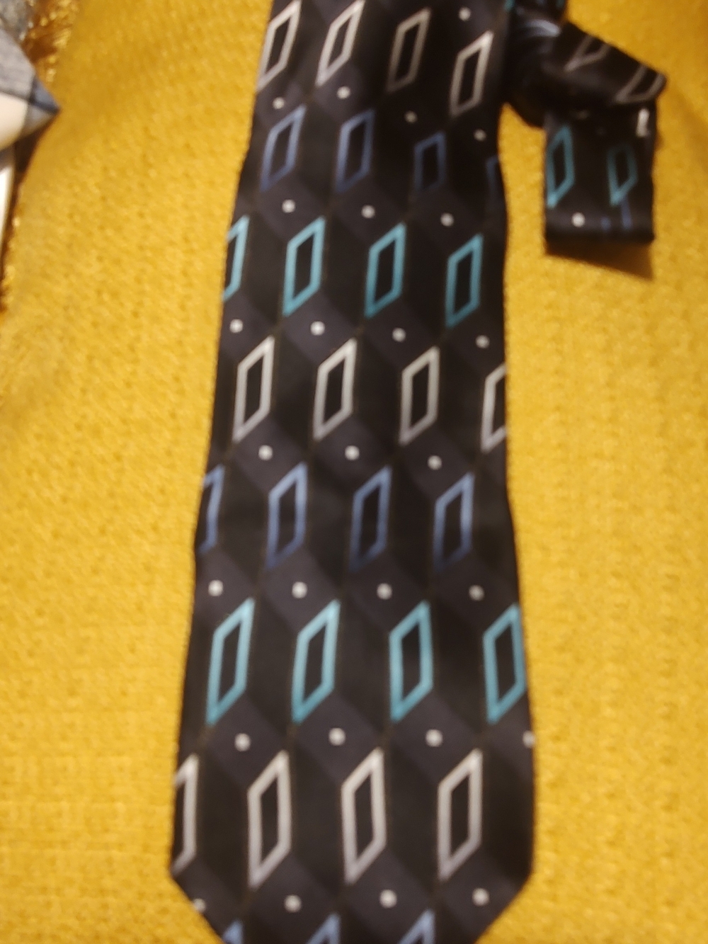 Alexander Julian Black Tie with Blue and White Geometric Pattern